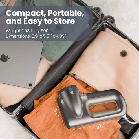 Magic 1 Vacuum Steamer fits in suitcase for on-the-go ironing