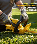 22 Inch Cordless Hedge Trimmer Compatible With Dewalt 20V Max Battery in use, ergonomic handles, trimming hedge
