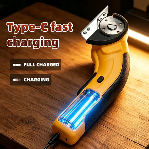 Upgraded Cordless Electric Box Cutter With Self Sharpening Blades And Safe Lock For Easy Cutting Cardboard, Leather, Plastic with Type-C charger