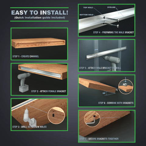 Installation guide for Two-Foot Aluminum Floating Shelf Brackets Built To Haul 300 Pounds Heavy Duty Wall Mount System With Hidden Support