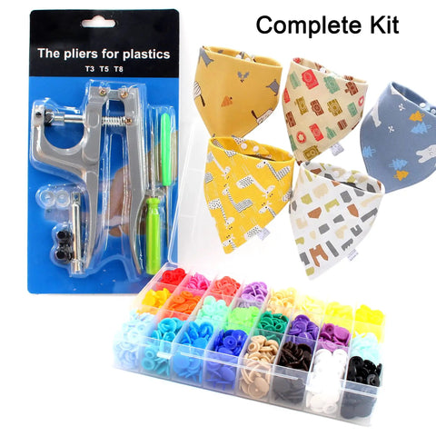 Complete Snap Button Kit With Pliers And Tools 360 T5 Plastic Snap Buttons In 24 Colors for sewing and crafting.