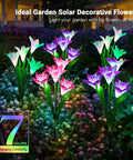 Image of Six Pack Solar Garden Lights With 24 Lily Flowers Waterproof Color Changing LED Landscape Lighting for outdoor decor.
