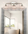 26 Inch Modern Three Light Vanity Light With Hammered Glass Shades In Brushed Nickel Finish Ultra Slick Bathroom Fixture