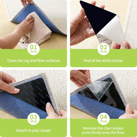 12 Piece Rug Grippers For Rugs Non Slip Rug Pads For Hardwood Floors And Tile Reusable Dual Sided Adhesive Rug Tape Keeps Corners Flat And Area Rugs In Place Triangle Design For Maximum Contact And Easy Install