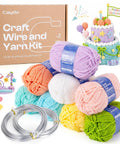 Aluminum Craft Wire and Acrylic Yarn Kit for I Cord Knitting Beginners Includes Eight 25 Gram Yarn Skeins and Two Rolls of Five Meters by Three Millimeter Wire for Easy DIY Handicraft Projects.