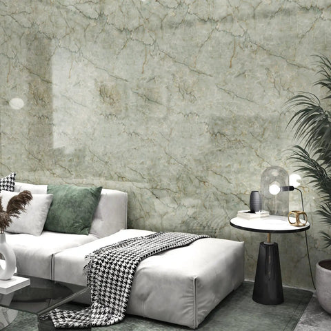 Peel And Stick Marble Contact Paper For Countertops Waterproof Vinyl Self Adhesive Liner In Green Marble Pattern on wall behind sofa