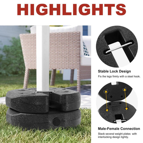 Heavy Duty Canopy Weights Set With Lock Design Pre Filled Cement 4 Pack Totaling 26.4 Lbs on grass showing lock details