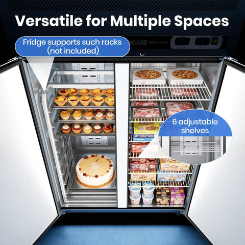 Totally Legit Commercial Upright Freezer Refrigerator Combo With Dual Temp Zones And 36 Cubic Feet Of Hella Spacious Stainless Storage for desserts and frozen goods.