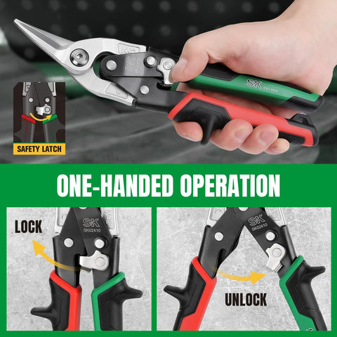 Three Piece Aviation Tin Snips Set With Left Right And Straight Cut For Sheet Metal, Drop Forged Cr-Mo Steel Blades With Serrated Edges