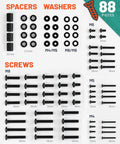 No Sweat Universal TV Mount Hardware Kit With M4 M5 M6 M8 Screws And Spacers For Flat Screens Up To 80 Inches components layout