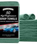 Heavy Duty Shop Towels 50 Pack Green Terry Cloth Rags For Car Detailing And Home Cleaning Highly Absorbent Reusable Washable Towels