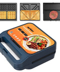 Royalcraft 3-In-1 Electric Sandwich Maker Waffle Grill And Panini Press With Non-Stick Removable Plates 1000W Power Blue design with removable plates.