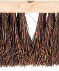 Kickass Heavy Duty Street Sweep With Sturdy Natural Palmyra Bristles 18 Inch Wide Professional Floor Cleaner For Outdoor Debris Cleanup Job Sites Pack Of 12 close-up of 18 inch bristle head with natural fibers and wooden handle.