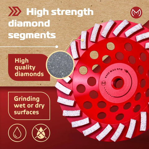 Diamond Grinding Wheel 7 Inch For Angle Grinder With 24 Segments Turbo Row Cup Wheel For Concrete Cement Masonry