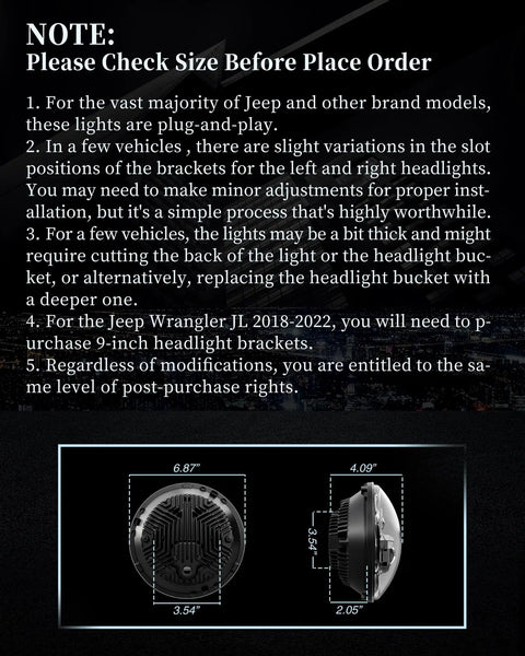 Installation note for Pair Of 7 Inch Led Headlights With Hi Low Beams Plug And Play 10000 Lumens High 7000 Lumens Low Anti Glare Sealed Beam Dot Approved