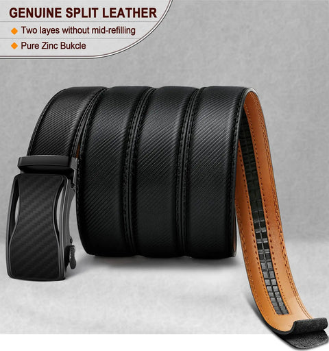 Mens Ratchet Belt Leather Adjustable Slide Belt For Dress Casual Wear 1.38 Inch Width With 32 Notches And Quarter Inch Micro Adjustments Cut To Fit Buckle From 32 To 38 Inch Waist Great Gift, rolled view.