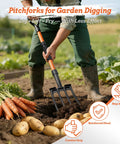 4-Tine Pitch Fork With Foot Step, Ergonomic Y-Handle Garden Digging Fork in soil loosening and potato harvest use