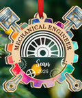 Personalized Mechanical Engineer Ornament With Name And Year, Wooden And Acrylic Two Layer Christmas Keepsake For Engineers