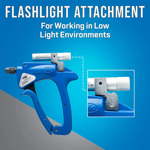 Aluminum Insulated Manual Wire Wrapping Tool with LED Flashlight, Pro Grade Build, close-up of flashlight attachment