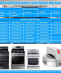 Stove Knob Replacement Set For Samsung Gas Range And Oven DG64-00473A Compatible 5 Pack with model list and gas range images.