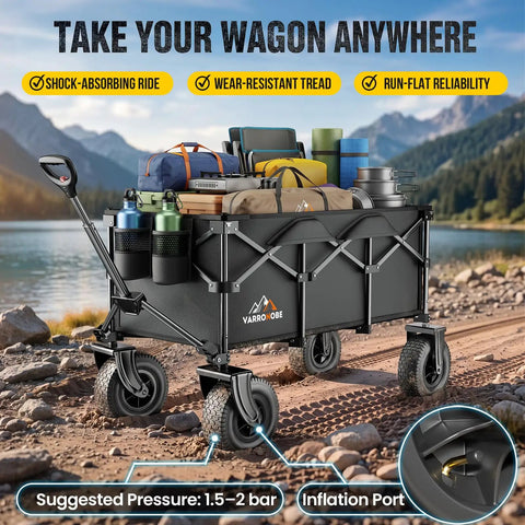 All Terrain Beach Wagon With 10 Inch Inflatable Rubber Wheels For Sand And All Terrain 220 Liter Collapsible Utility Wagon