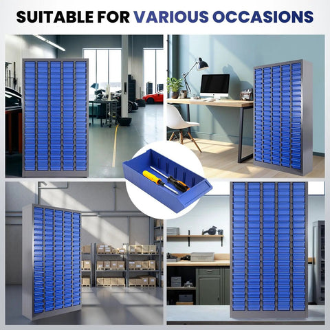 Multiple 100 Drawer Parts Cabinet With Nut And Bolt Organizer Label Stickers ABS Material Drawers Heavy Duty Hardware Organizer For Office Workshop And Garage Pro Grade Storage in different settings.