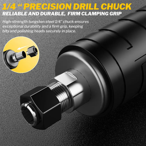 1/4 inch precision drill chuck for Heavy Duty Game Changer 1100W Brushless Cordless Die Grinder, ensuring firm clamping grip.