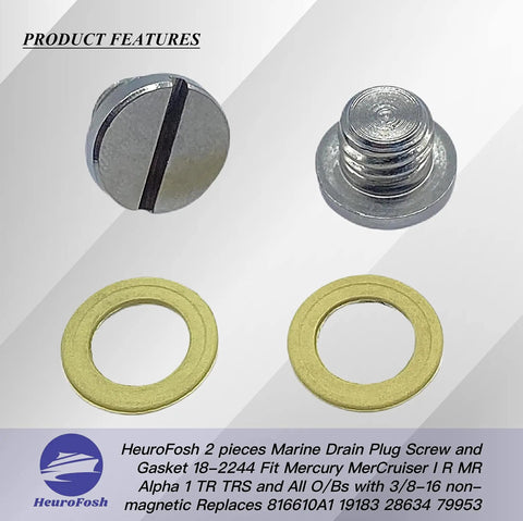 2 Pack Marine Lower Unit Oil Drain Plug Screw With Gasket Non Magnetic Three Eighths Inch Sixteen Thread Fits Mercury MerCruiser