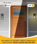 Auto On At Sunset Auto Off At Sunrise Dusk to Dawn Sensor for Indoor and Outdoor Lighting installed on porch.