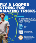 Excited man demonstrating Crazy Fun Rope Launcher Toy For Kids And Adults, Fly A String Loop Across The Sky For Endless Tricks And Laughs.