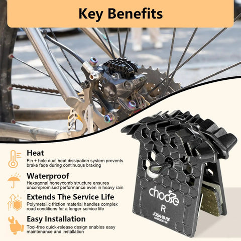 J05A RF Polymetallic Disc Brake Pads features including heat dissipation on Shimano disc brake system for mountain bikes.