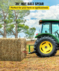 Workhorse Heavy Duty 39 Inch Hay Bale Spear Quick Attach Spike 3000 Lb Capacity Square Bale Forks in use with tractor
