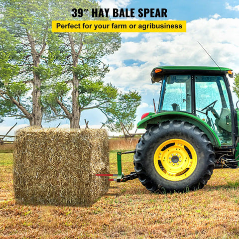 Workhorse Heavy Duty 39 Inch Hay Bale Spear Quick Attach Spike 3000 Lb Capacity Square Bale Forks in use with tractor
