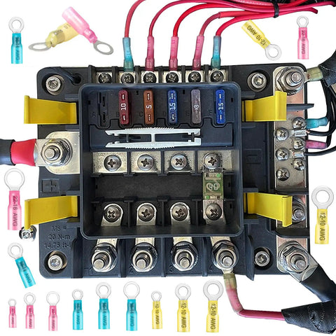 Marine Grade Heat Shrink Ring Connectors Kit 100Pcs Insulated Crimp Wire Connectors With Tinned Red Copper For 16-14 22-16 12-10 Gauge Three Colors Nine Sizes High Conductivity Rust Resistant Easy Shrink Pro Grade Marine Wiring Gear on electrical panel