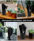 5 Piece Succulent Plant Tools Set For Transplanting And Planting, mini black plastic hand tools in holder for indoor succulents