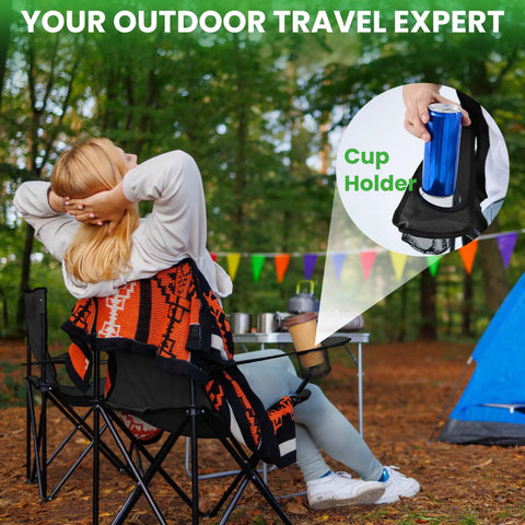 Person sitting on 2 Pack Portable Camping Chairs Folding Lawn Chairs Outdoor Lightweight Beach Chairs With Cup Holder And Carry Bag
