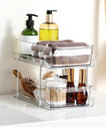 Two Tier Clear Organizer With Dividers For Kitchen Pantry Medicine Cabinet Bathroom Vanity And Under Sink Slide Out Storage Bin For Countertop