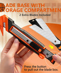 Dual Lock Safety Box Cutter With Retractable Blade, Hella Handy Package Opener For Quick Cuts, Includes Snap-Off Blades, Film Cutter And Tape Splitter For Warehouse And In-Store Cutting, orange black