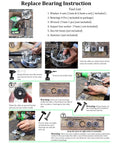 Replace bearing instruction guide with steps and tool list, including 6 inch coating removal bush hammer tool for angle grinder.