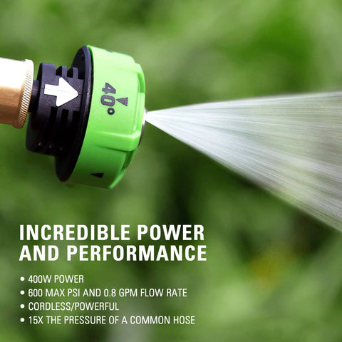 Cordless 24V 600 PSI Pressure Washer Power Cleaner With 4Ah USB Battery And 2A Charger 5-In-1 Adjustable Nozzle spraying water