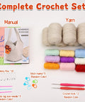 Beginner Crochet Bag Kit Complete Starter Set With Yarn, Hooks, Tools And Step By Step Video Tutorials For DIY Tote Bag Crafting Beige Gift For Adults, showing yarn, tools, and manual.