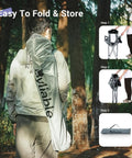 Man carrying Ultralight Portable Folding Camping Chair For Adults With Cup Holder And Cooler Pouch, easy fold instructions shown.