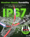 12 Gauge Solar Panel Extension Cable Set with IP67 water-resistant MC4 connectors under splashing water illustration.