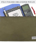 Heavy Duty Canvas Document Holder And Large File Folder Organizer Pouch For Legal And Letter Size Papers With Secure Zipper Closure holding office supplies.