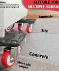 No Sweat Moving Heavy Duty Furniture Movers With Five Wheel Dollies on laminate and tile surfaces with 360 swivel casters.