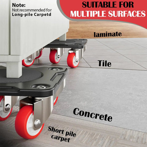 No Sweat Moving Heavy Duty Furniture Movers With Five Wheel Dollies on laminate and tile surfaces with 360 swivel casters.