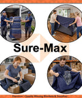 Collage of individuals using Pro Economy Moving Blanket 80 By 72 Inches Premium Quilted Shipping Furniture Pad Navy Blue And Black