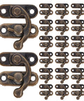 Vintage Swing Arm Latch Set In Antique Brass With Decorative Horn Lock Replacement Hardware for jewelry boxes and cabinets.