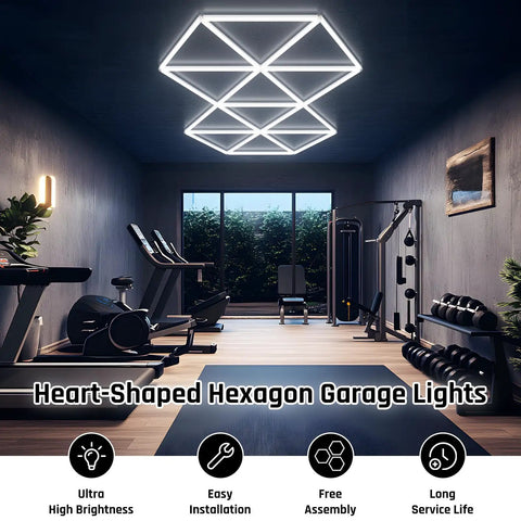 Hexagon Led Garage Lights 27 Pack 6500K Super Bright Daylight Ceiling Lights With Honeycomb Design in gym setting