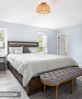 Dope Boho Rattan Semi Flush Mount Ceiling Light With Bamboo Wicker Shade Handmade Farmhouse Fixture in bedroom setting